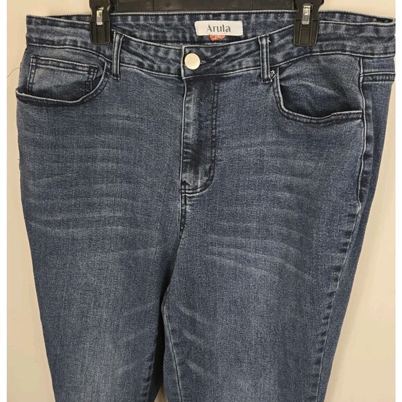 Arula Jeans Womens Size 16 Flare Laced Leg Disco Hippie Peasant Hi Rise Dark Was - Picture 2 of 9